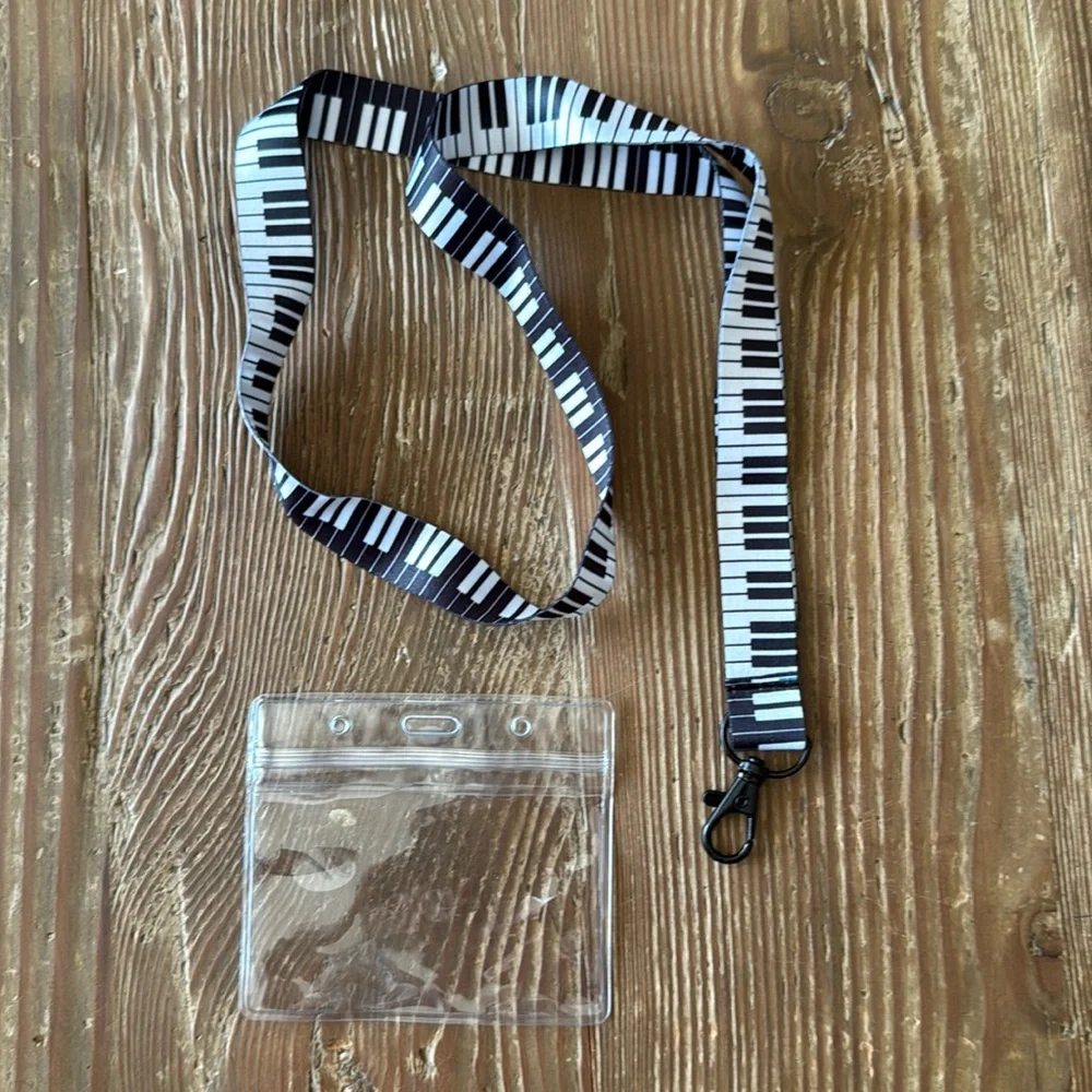Music Piano Keyboard ID Lanyard Badge Holder Pin Trader Musician Gift